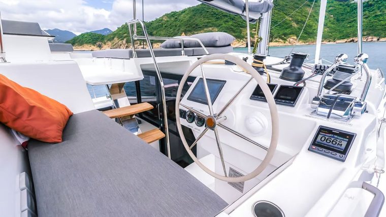 The helm station and cockpit seating
