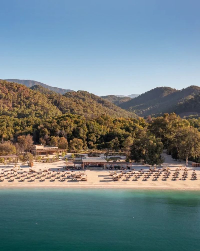Ahama from the air, a beach below wooded hills