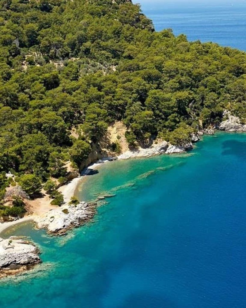 Darboğaz from the air, pine shore meeting turquoise shallows