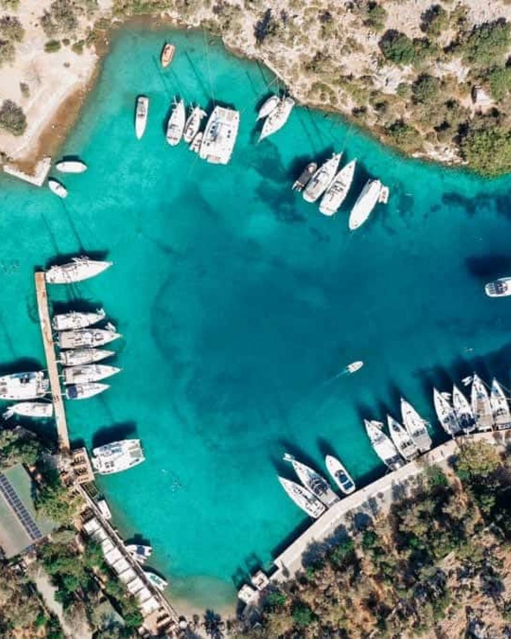Dışgöbün from the air, boats moored along the shore
